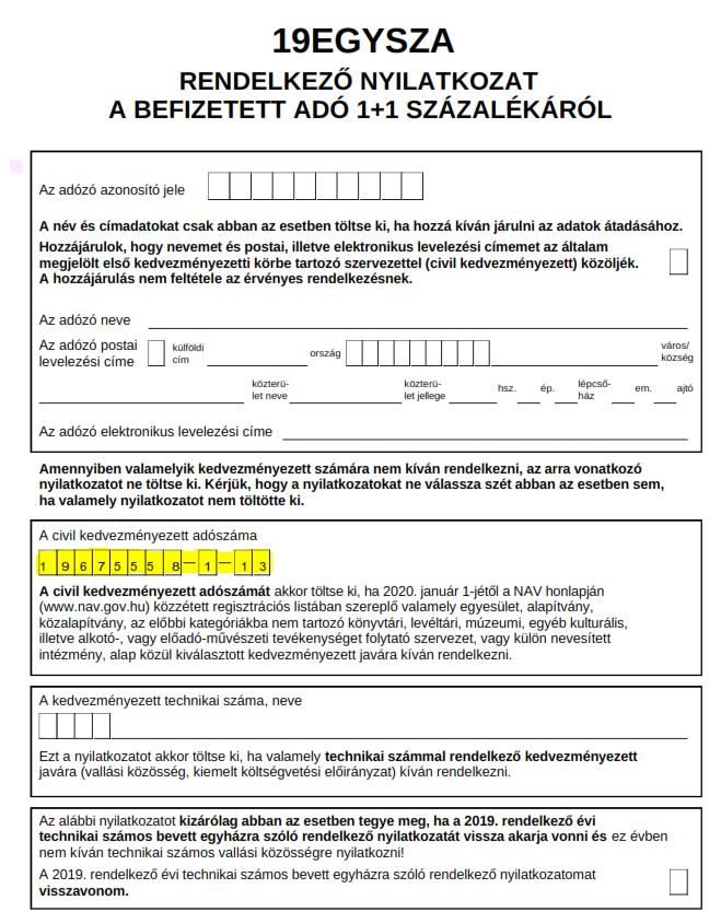 Adó 1% rendelkező nyilatkozat